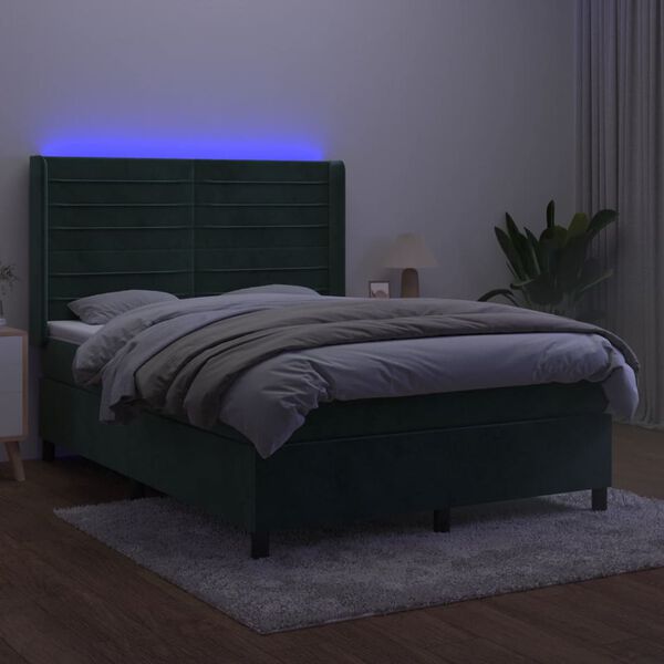 vidaXL Sommier &agrave; lattes de lit matelas et LED Vert fonc&eacute; 140x190 cm
