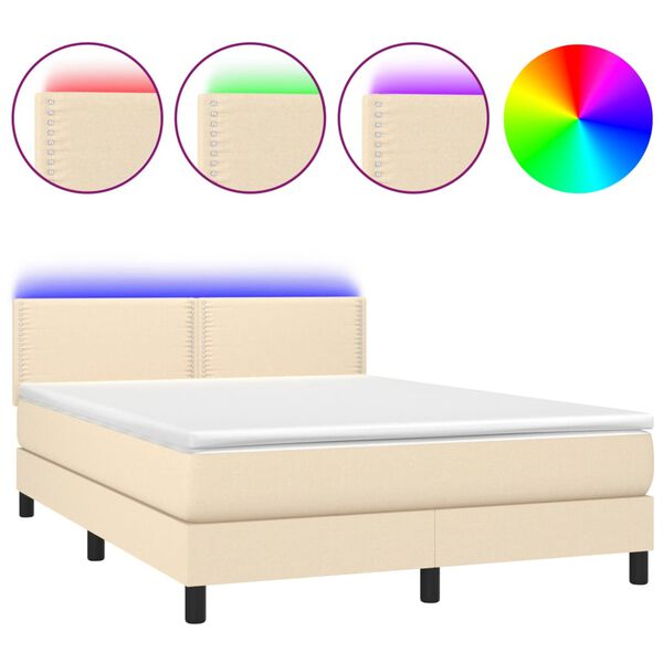 vidaXL Sommier &agrave; lattes de lit avec matelas LED Cr&egrave;me 140x190 cm Tissu