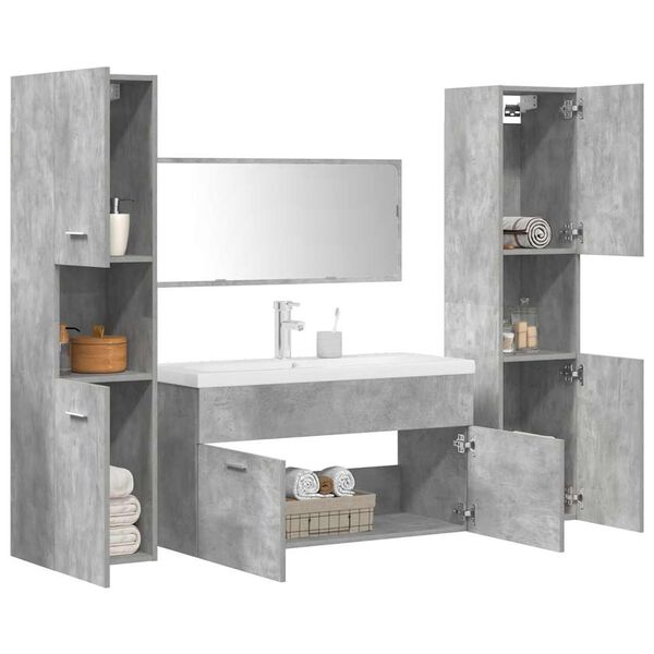 vidaXL Ensemble de meubles de salle de bain 5 pcs gris b&eacute;ton