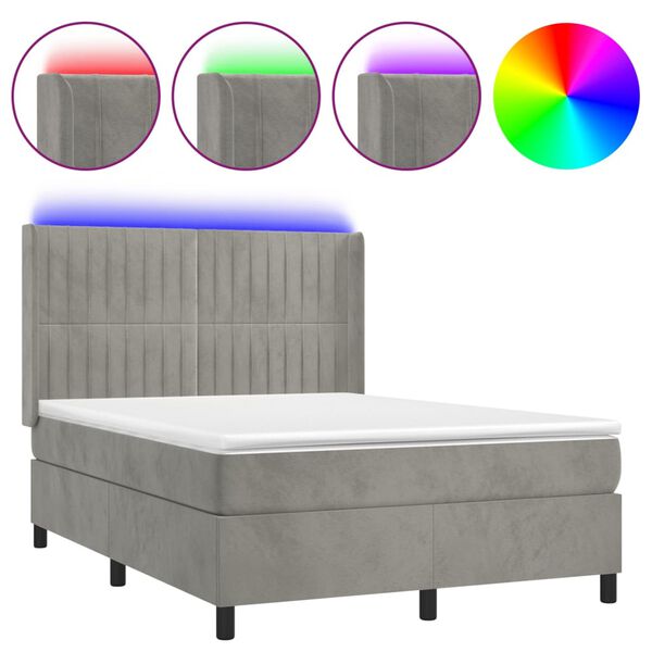 vidaXL Sommier &agrave; lattes de lit matelas et LED Gris clair 140x190 cm