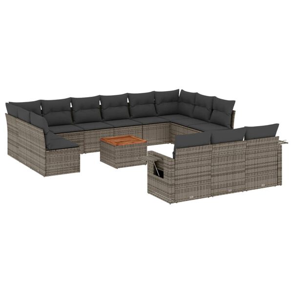 vidaXL Salon de jardin avec coussins 14 pcs gris r&eacute;sine tress&eacute;e