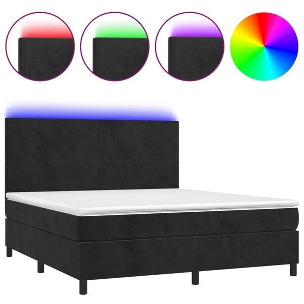 vidaXL Sommier &agrave; lattes de lit et matelas LED Noir 180x200 cm Velours