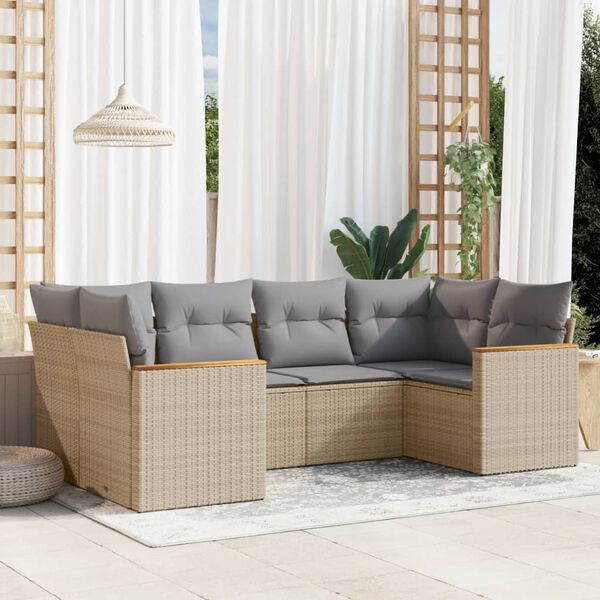 vidaXL Salon de jardin avec coussins 6 pcs beige r&eacute;sine tress&eacute;e