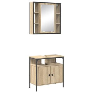 vidaXL Ensemble de mobilier de salle de bain avec &eacute;tag&egrave;re 2 pcs Marron