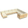 vidaXL Salon de jardin 10 pcs avec coussins cr&egrave;me Bois de pin