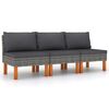 vidaXL Canap&eacute;s centraux 3 pcs R&eacute;sine tress&eacute;e et bois d'eucalyptus