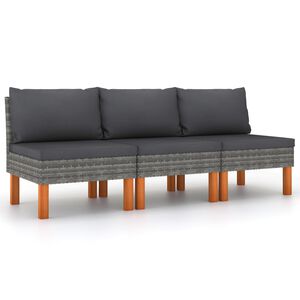 vidaXL Canap&eacute;s centraux 3 pcs R&eacute;sine tress&eacute;e et bois d'eucalyptus