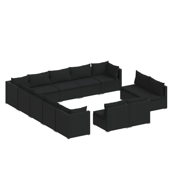 vidaXL Salon de jardin 13 pcs avec coussins Noir R&eacute;sine tress&eacute;e