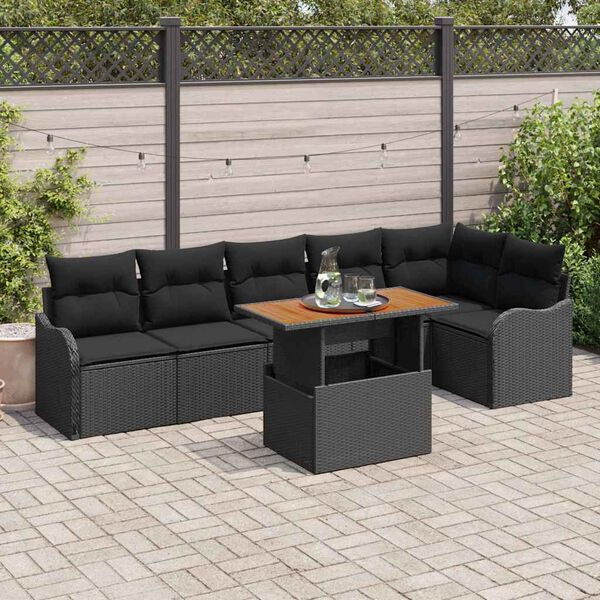 vidaXL Ensemble de canap&eacute; de jardin avec coussin 7 pcs Noir