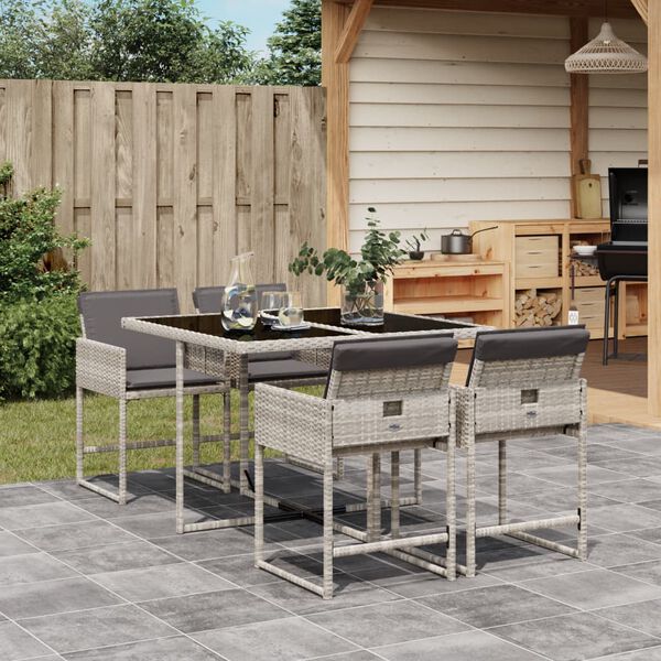 vidaXL Ensemble &agrave; manger de jardin et coussins 5 pcs gris clair rotin