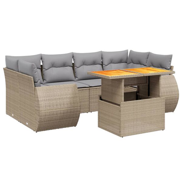 vidaXL Salon de jardin avec coussins 7 pcs beige r&eacute;sine tress&eacute;e