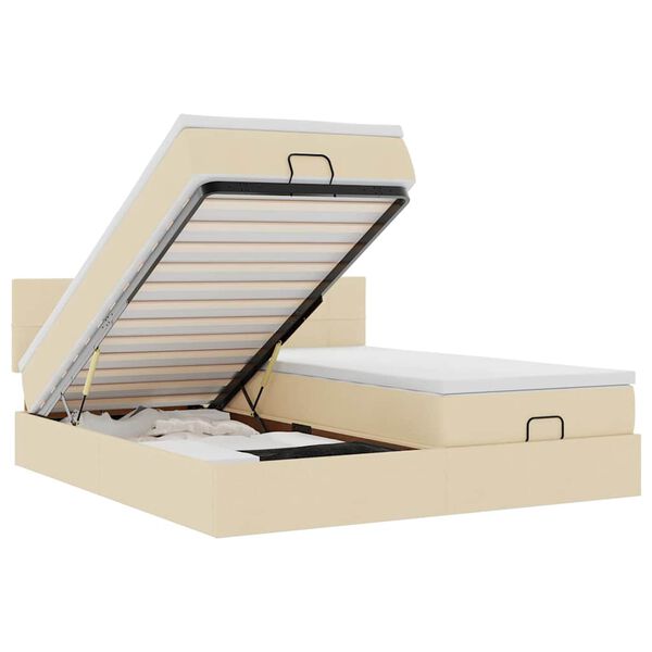 VidaXL Cadre de lit ottoman avec matelas cr&egrave;me 160x200 cm tissu