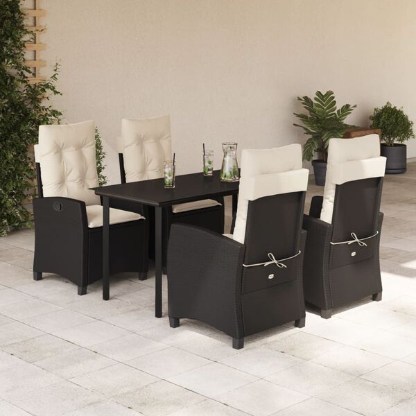 vidaXL Ensemble &agrave; manger de jardin coussins 5pcs Noir R&eacute;sine tress&eacute;e