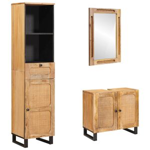 vidaXL Ensembles de salle de bain 3 pcs Naturel Bois de mangue massif