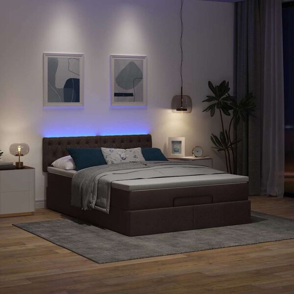 vidaXL Lit ottoman avec matelas et LED marron fonc&eacute; 140x190 cm tissu