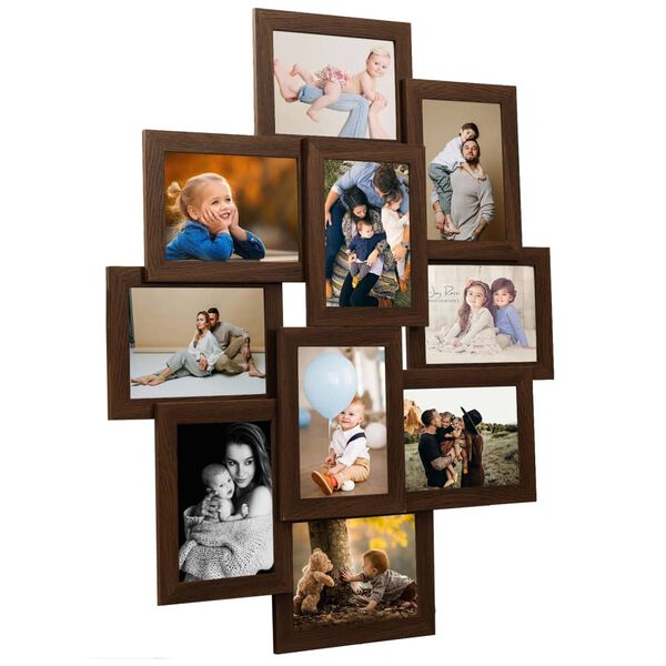 vidaXL Collage de cadres photo de photo 10x(10x15 cm) Marron fonc&eacute; MDF