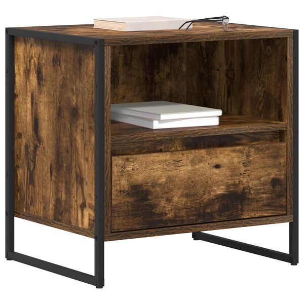 vidaXL Table de chevet Ch&ecirc;ne Fum&eacute; 50 x 39,5 x 50 cm Bois d'ing&eacute;nierie