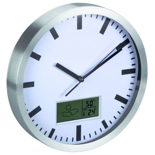 Perel Horloge murale 25 cm Blanc et argent&eacute;