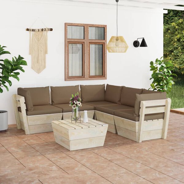 vidaXL Salon de jardin palette 6 pcs avec coussins bois d'&eacute;pic&eacute;a