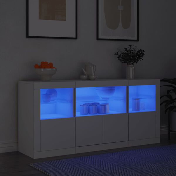 vidaXL Buffet avec lumi&egrave;res LED blanc 142,5x37x67 cm
