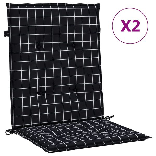 vidaXL Coussins de chaise &agrave; dossier bas lot de 2 noir &agrave; carreaux tissu