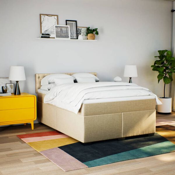 vidaXL Sommier &agrave; lattes de lit avec matelas Cr&egrave;me 180x200 cm Tissu