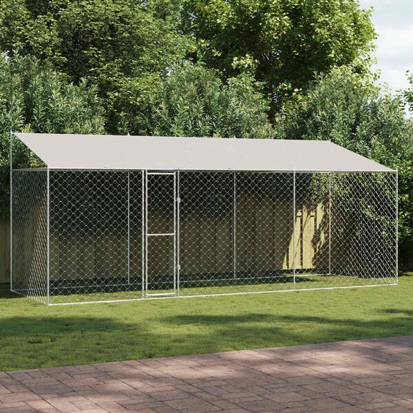 vidaXL Cage pour chien avec toit Argent&eacute; 600 x 200 x 256 cm