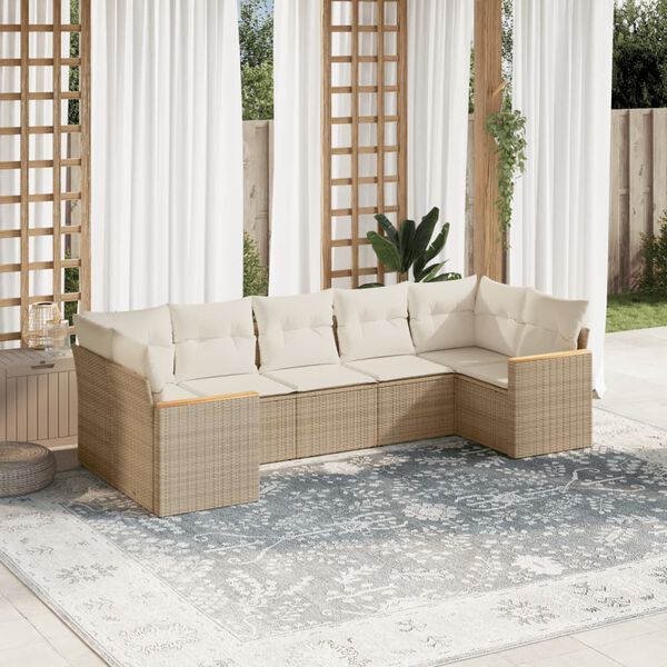 vidaXL Salon de jardin avec coussins 7 pcs beige r&eacute;sine tress&eacute;e
