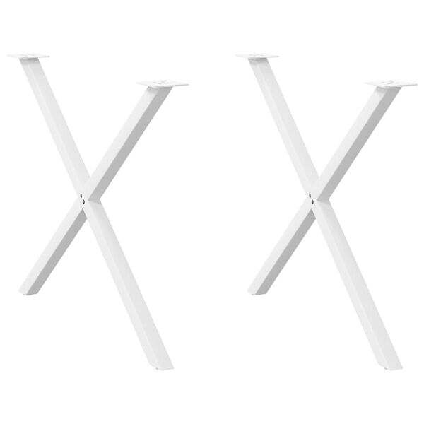 vidaXL Pieds de table &agrave; manger en forme de X, 2 pi&egrave;ces, blanc, 90 x (72-73) cm, acier