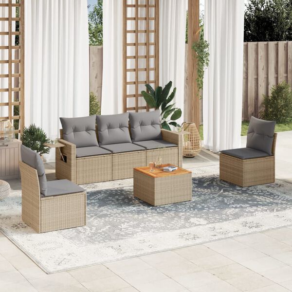 vidaXL Salon de jardin avec coussins 6pcs m&eacute;lange beige r&eacute;sine tress&eacute;e
