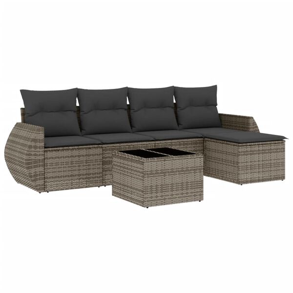 vidaXL Salon de jardin 6 pcs avec coussins gris résine tressée
