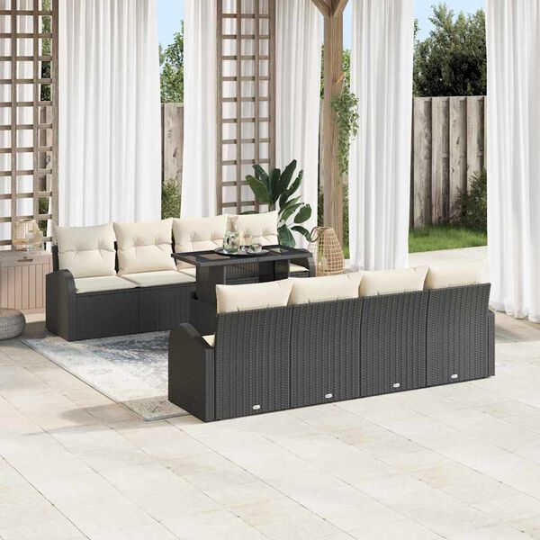 vidaXL Ensemble de canap&eacute; de jardin 9 pcs Noir Poly Rattan