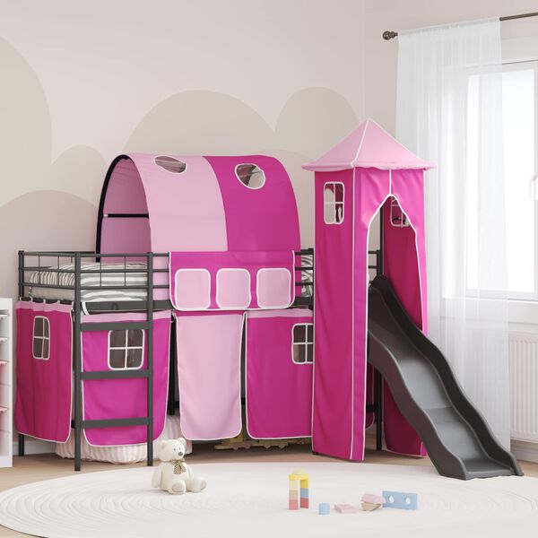 vidaXL Lit mezzanine pour enfants Noir et rose 74,5 x 190 cm M&eacute;tал