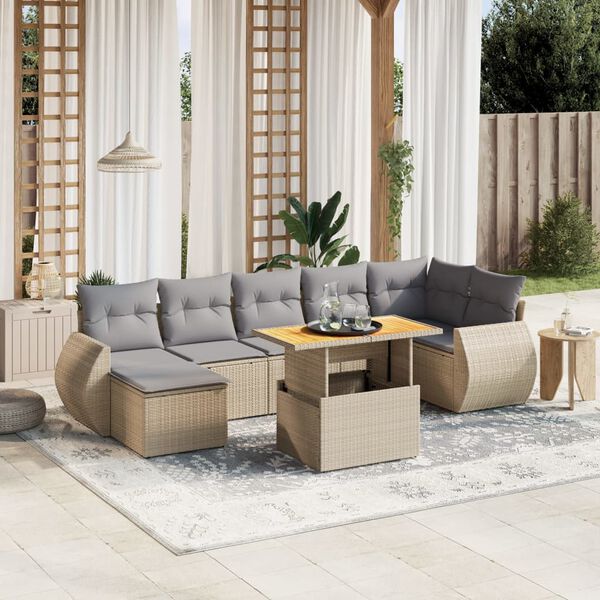 vidaXL Salon de jardin avec coussins 8 pcs beige r&eacute;sine tress&eacute;e