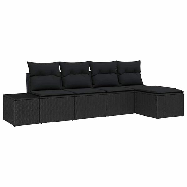 vidaXL Ensemble de canapé de jardin avec coussin 5 pcs Noir polyrotin