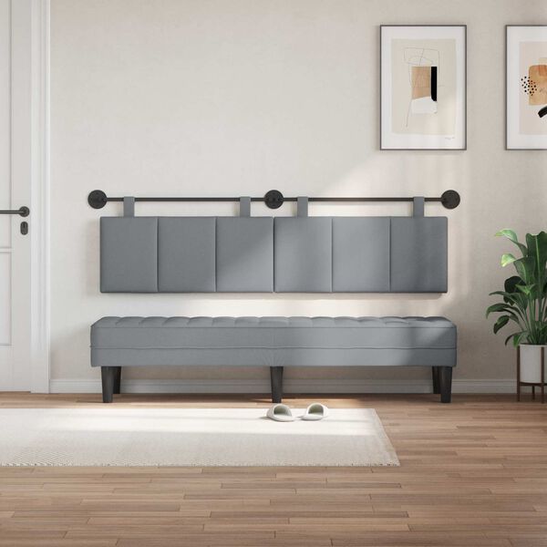 vidaXL T&ecirc;te de lit suspendue Ray&eacute; Gris clair 190 x 55 x 5 cm tissu