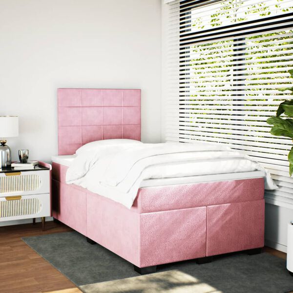 vidaXL Sommier &agrave; lattes de lit avec matelas Rose 120x200 cm Velours