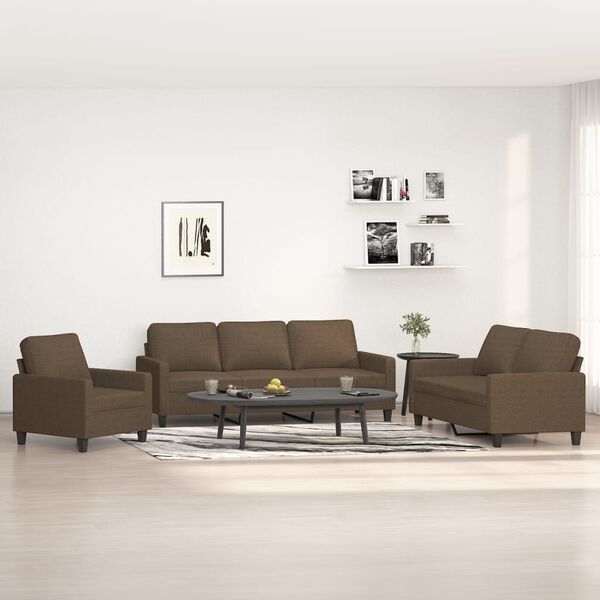 vidaXL Ensemble de canapés 3 pcs avec coussins Marron Tissu