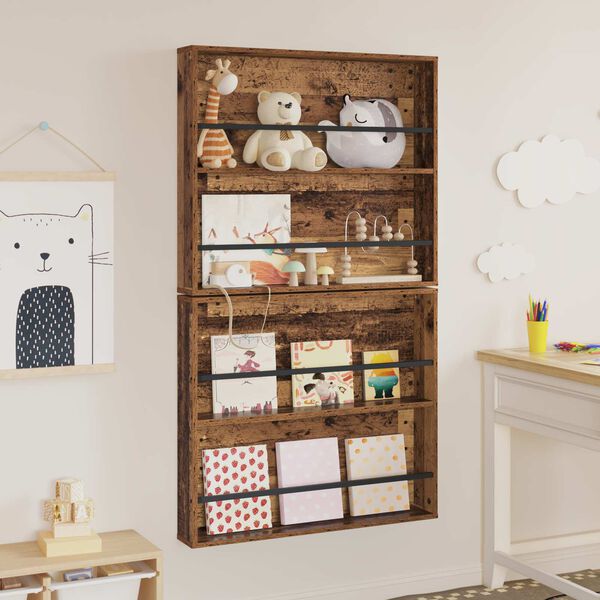 vidaXL &Eacute;tag&egrave;re &agrave; magazines 2 pcs Bois ancien 80 x 12 x 70 cm