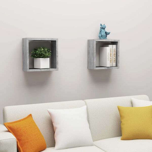 vidaXL &Eacute;tag&egrave;res cube murales 2 pcs Gris b&eacute;ton 30x15x30 cm