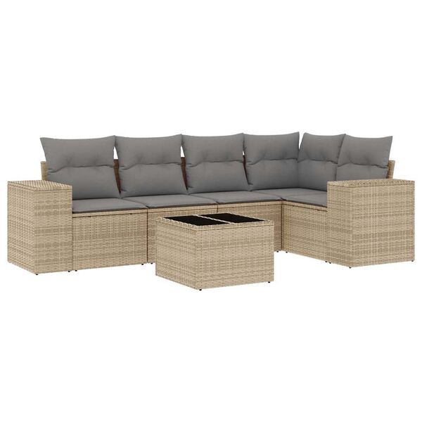 vidaXL Salon de jardin avec coussins 6 pcs beige r&eacute;sine tress&eacute;e