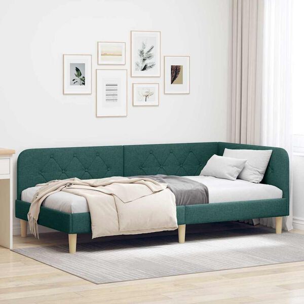 vidaXL Cadre de lit d'angle Vert foncé 90 x 200 cm tissu