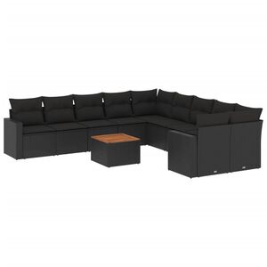 vidaXL Salon de jardin 11 pcs avec coussins noir r&eacute;sine tress&eacute;e
