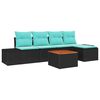 vidaXL Ensemble de canap&eacute; de jardin 6 pc Noir et turquoise polyrotin