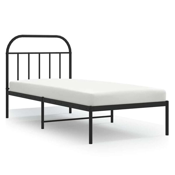 vidaXL Cadre de lit m&eacute;tal sans matelas avec t&ecirc;te de lit noir 90x200 cm
