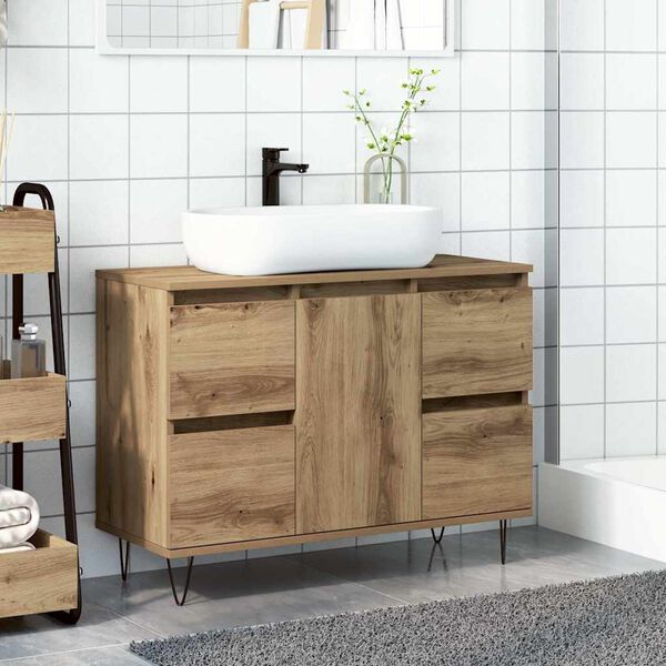 vidaXL Armoire de salle de bain ch&ecirc;ne artisanal bois d'ing&eacute;nierie