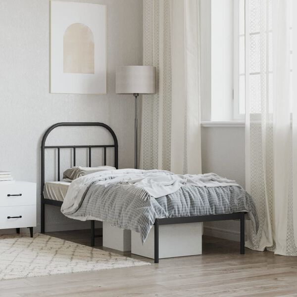 vidaXL Cadre de lit métal sans matelas avec tête de lit noir 75x190 cm