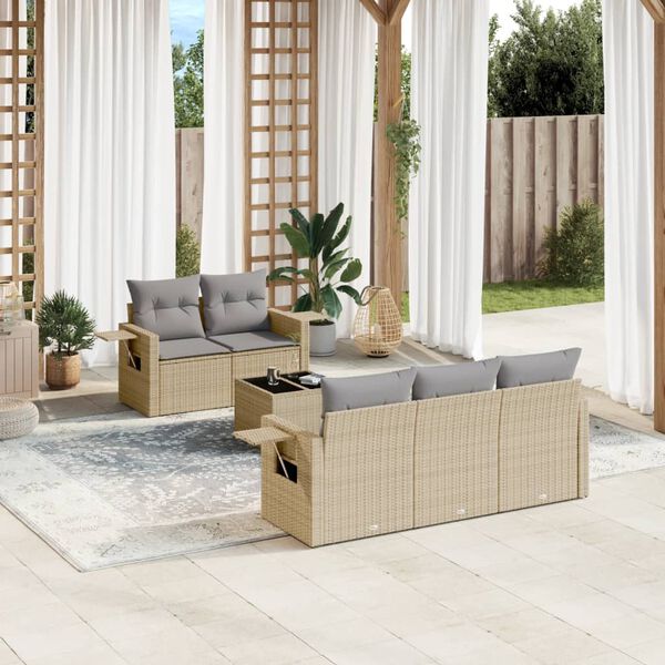 vidaXL Salon de jardin avec coussins 6 pcs beige r&eacute;sine tress&eacute;e