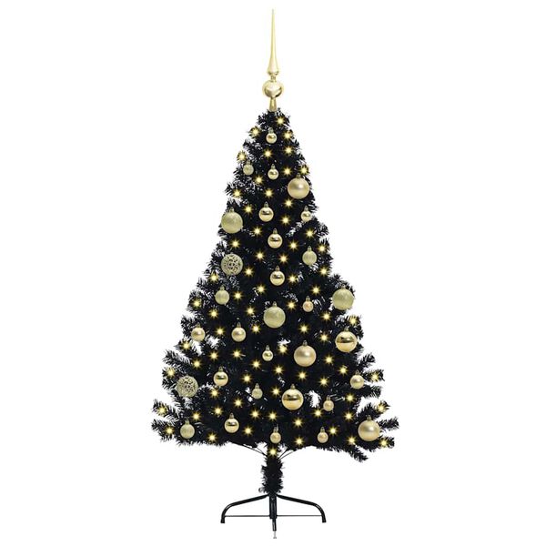 vidaXL Sapin de No&euml;l artificiel pr&eacute;-&eacute;clair&eacute; Noir 120 cm PVC