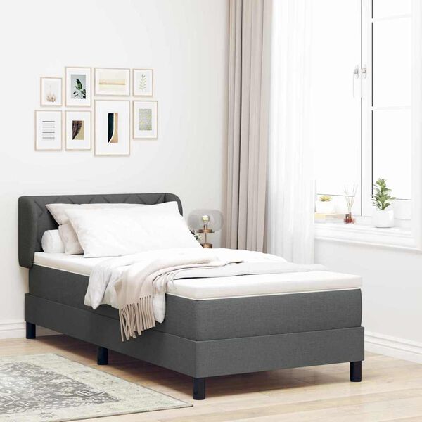 vidaXL Lit &agrave; ressorts avec matelas Gris fonc&eacute; 90 x 200 cm tissu